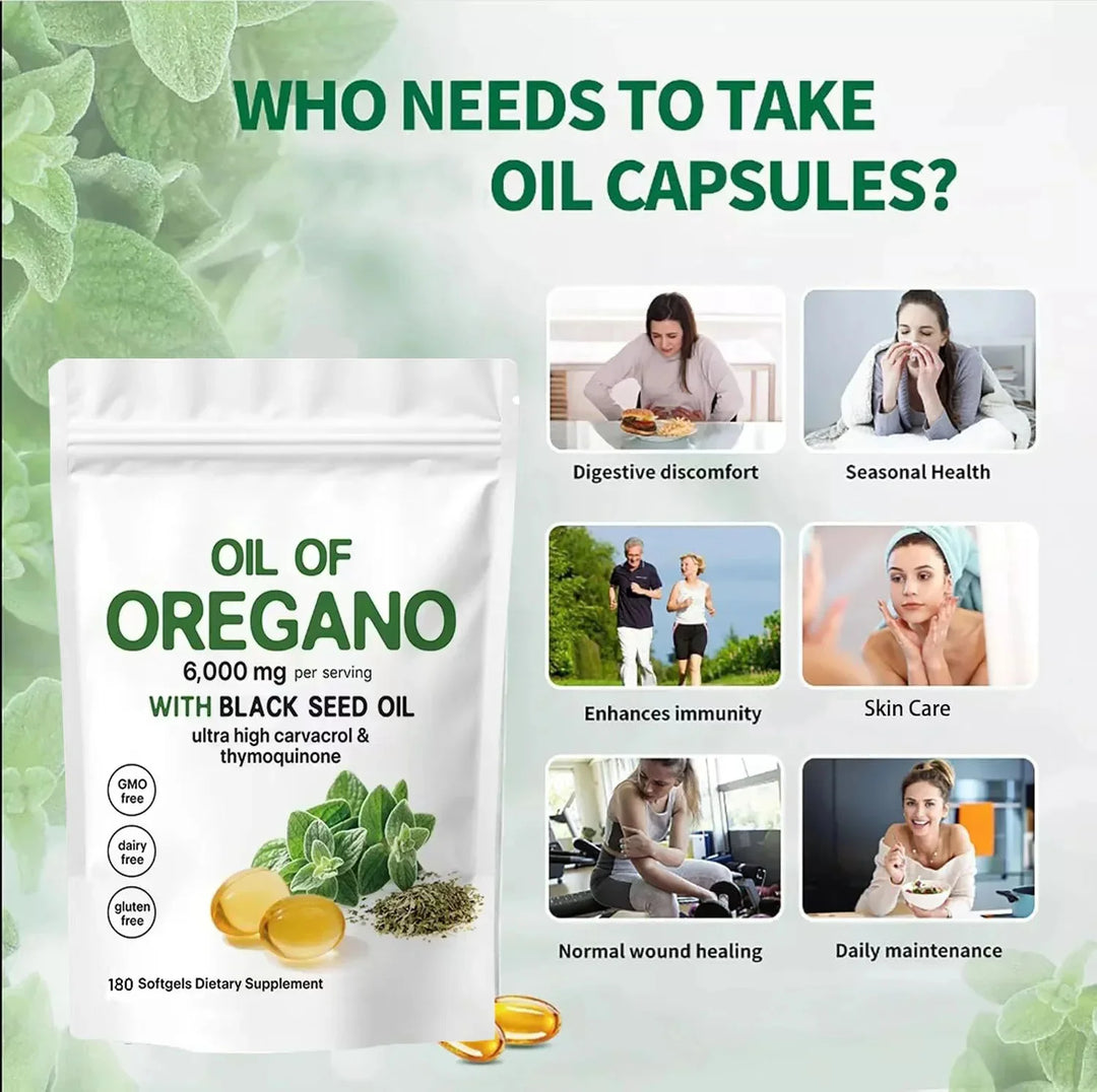 Oil of Oregano Softgels 2 in 1 6000Mg Oregano Oil Supplement Capsules with Black Seed Oil 200Mg Boost Immunity