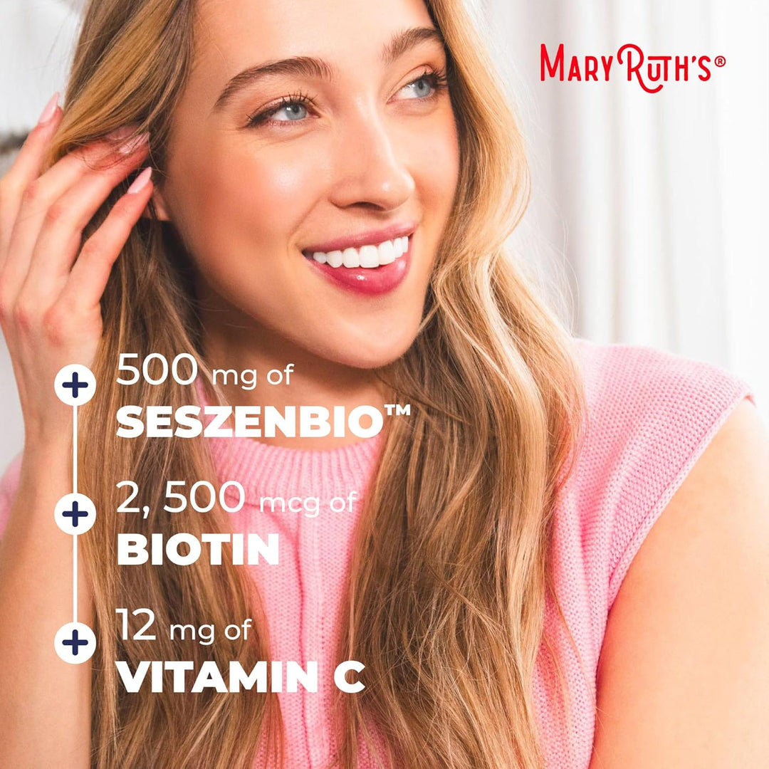 Daily Liquid Hair Formula | with 500 Mg Seszenbio™ + 2,500 Mcg Biotin | Vitamin C | Thicker, Stronger Hair for Women | Hair, Skin, &amp; Nail Health | Collagen Production | 16 Fl Oz