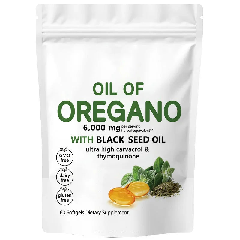 Oil of Oregano Softgels 2 in 1 6000Mg Oregano Oil Supplement Capsules with Black Seed Oil 200Mg Boost Immunity