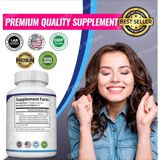 Full Spectrum Magnesium Blend 1000Mg Featuring 8 Essential Types for Body Function Balance, Active Lifestyle Support 90 Capsules
