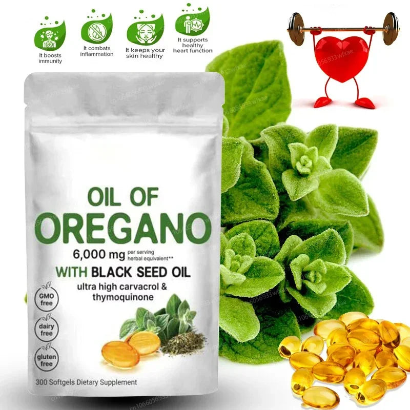 Oil of Oregano Softgels 2 in 1 6000Mg Oregano Oil Supplement Capsules with Black Seed Oil 200Mg Boost Immunity