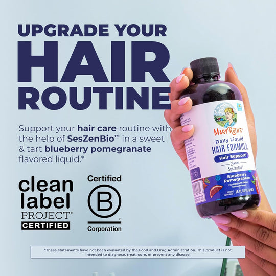 Daily Liquid Hair Formula | with 500 Mg Seszenbio™ + 2,500 Mcg Biotin | Vitamin C | Thicker, Stronger Hair for Women | Hair, Skin, &amp; Nail Health | Collagen Production | 16 Fl Oz