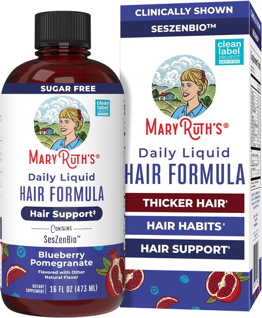 Daily Liquid Hair Formula | with 500 Mg Seszenbio™ + 2,500 Mcg Biotin | Vitamin C | Thicker, Stronger Hair for Women | Hair, Skin, &amp; Nail Health | Collagen Production | 16 Fl Oz