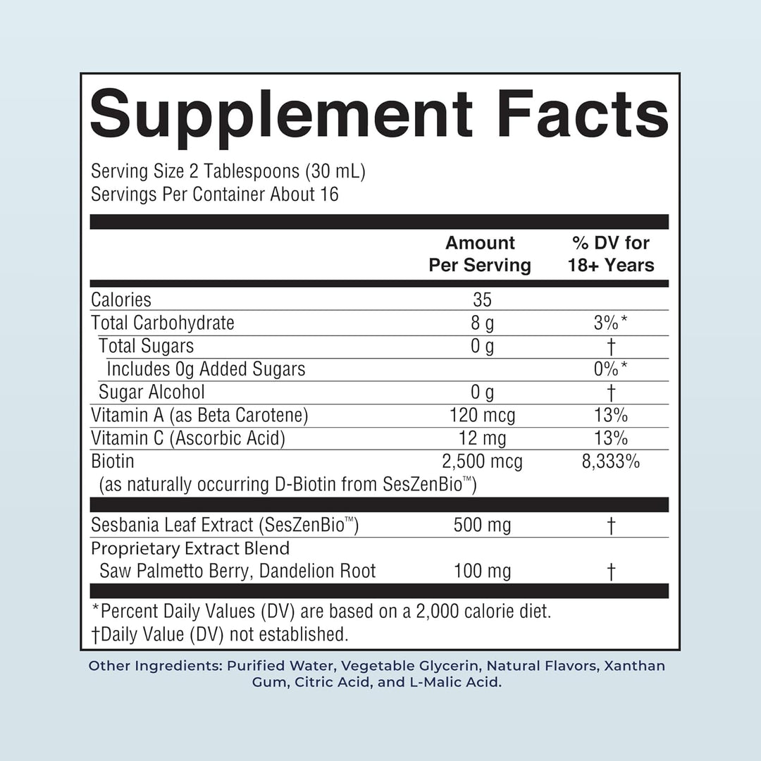Daily Liquid Hair Formula | with 500 Mg Seszenbio™ + 2,500 Mcg Biotin | Vitamin C | Thicker, Stronger Hair for Women | Hair, Skin, &amp; Nail Health | Collagen Production | 16 Fl Oz