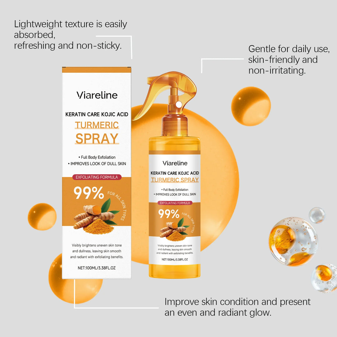 Kojic Acid Turmeric Exfoliating Spray Glowing Soften Dead Skin Cells Brightening Hydrating Improve Dullness Body Smoothing Spray