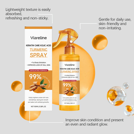 Kojic Acid Turmeric Exfoliating Spray Glowing Soften Dead Skin Cells Brightening Hydrating Improve Dullness Body Smoothing Spray